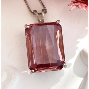 Faux Watermelon Quartz Sterling Silver 925 Vintage Pendant Necklace - 24"